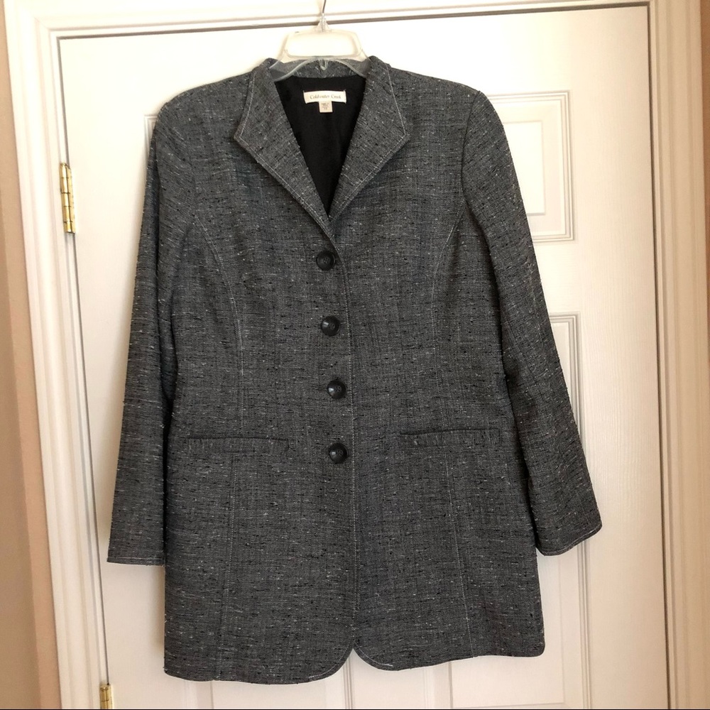 Coldwater Creek gray “tweed” long jacket. Size 10.